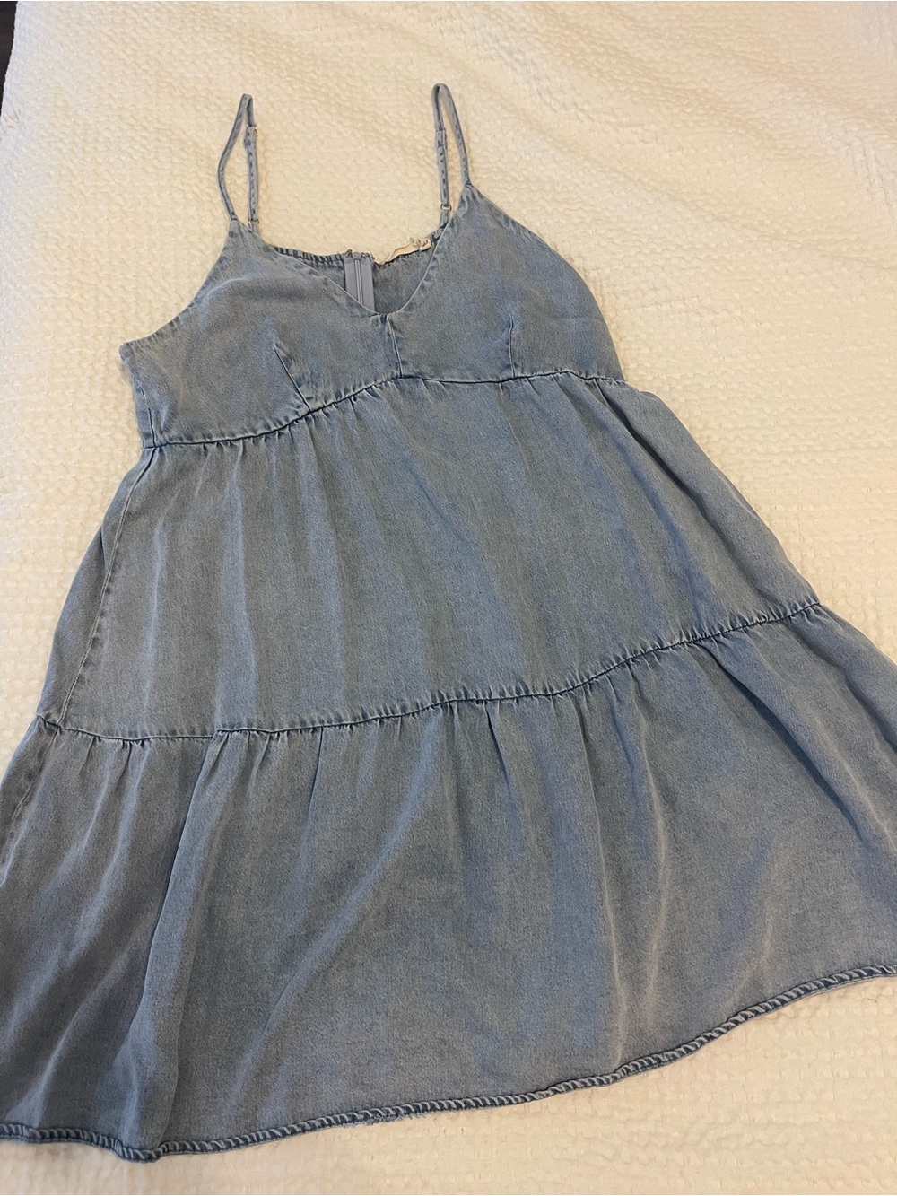 Millibon Light Blue Tiered Denim-Effect Spaghetti Strap Dress